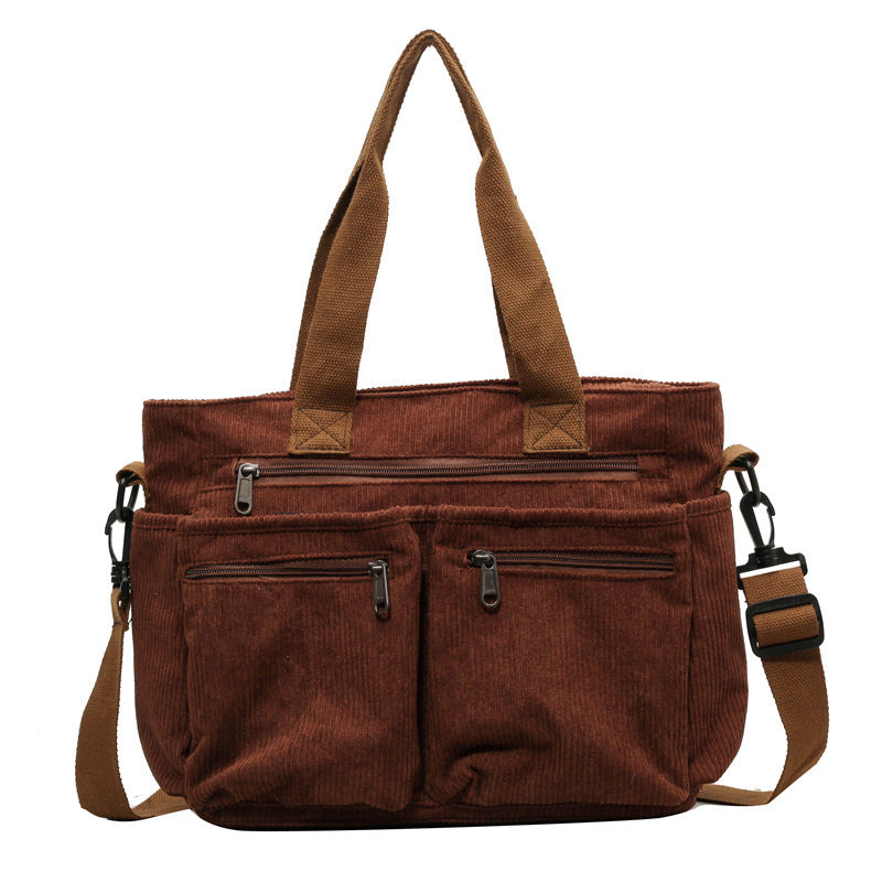 Neuartsy Corduroy Multi-Pockets Tote Bag