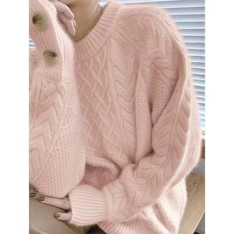 Women's Clothing Loose Feeling Retro Lazy Style Round Neck Base Sweater