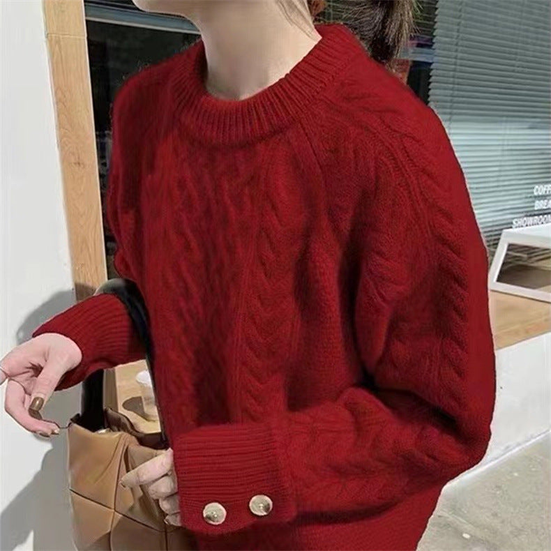 Women's Clothing Loose Feeling Retro Lazy Style Round Neck Base Sweater