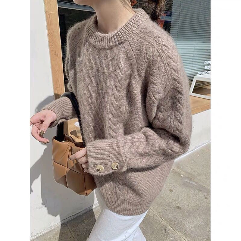 Women's Clothing Loose Feeling Retro Lazy Style Round Neck Base Sweater