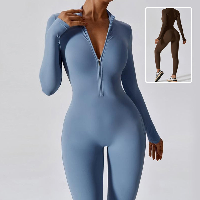 Full-Length Long Sleeve Zip-Up Sport Bodysuit for Women