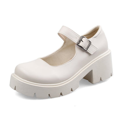 Women's Buckle British Style Leather Shoes