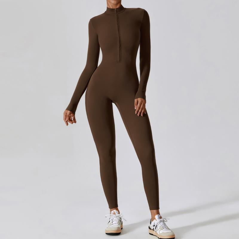 Full-Length Long Sleeve Zip-Up Sport Bodysuit for Women