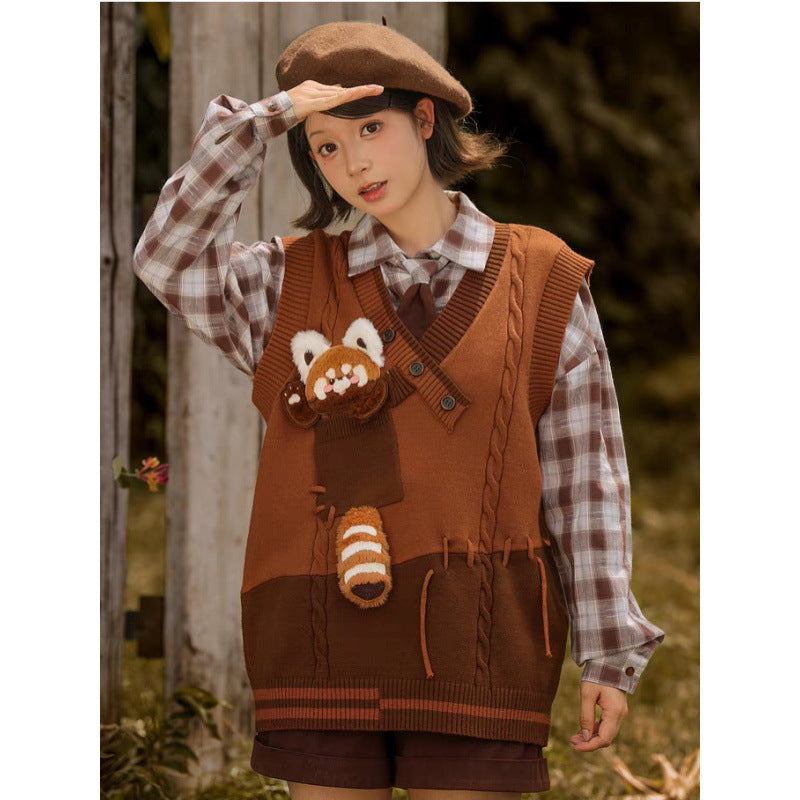 Shirt Knitted Vest Coat Brown Vintage