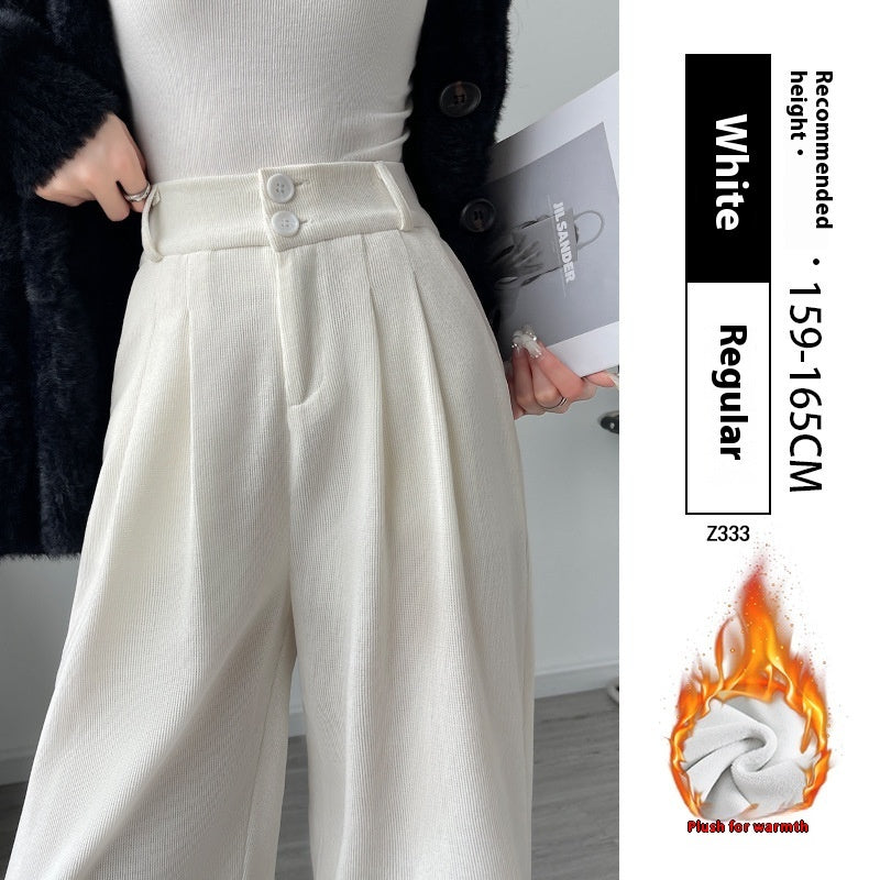 White Corduroy Wide-leg Pants Women's Narrow Straight