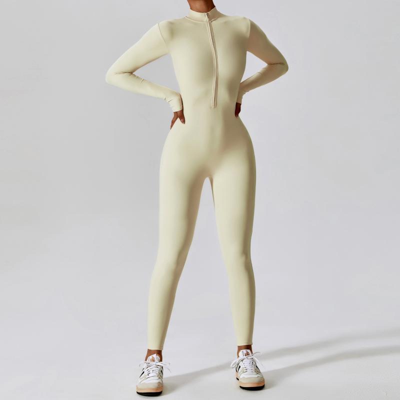 Full-Length Long Sleeve Zip-Up Sport Bodysuit for Women