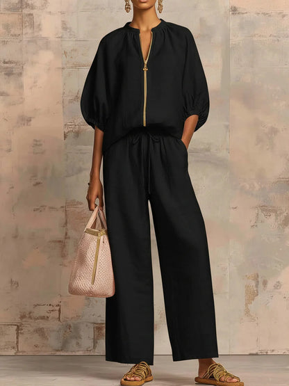 Cozy Zip Lounge Set - Black