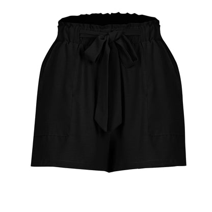 Drawstring Wide-Leg Linen Shorts - Black