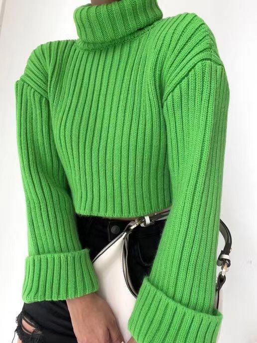 Turtleneck Sweaters Women's Clothing Striped Short Style