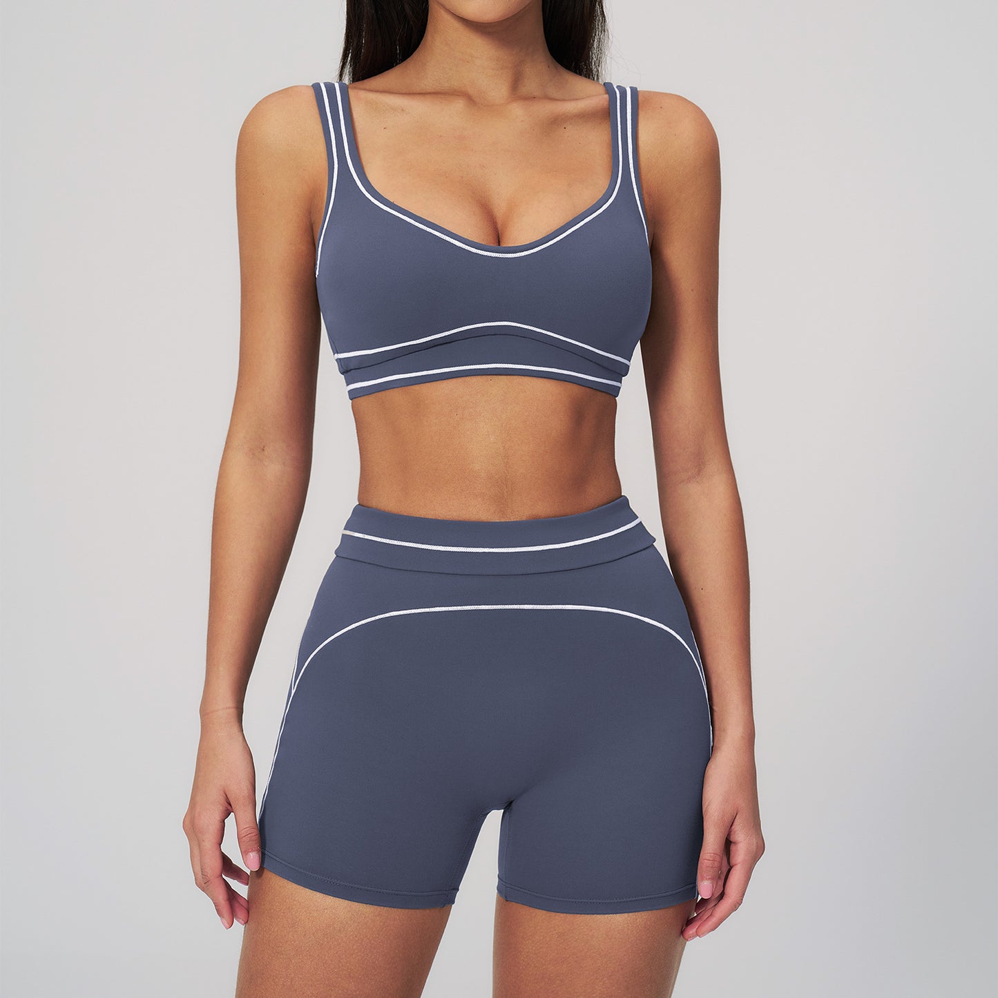 Contrast Stitch Yoga Set - Dark Blue
