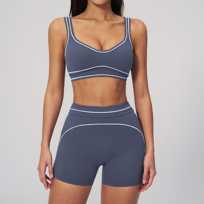Contrast Stitch Yoga Set - Dark Blue