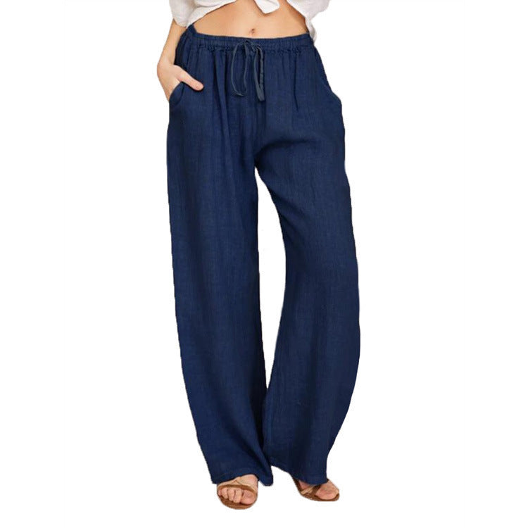 Drawstring Wide Leg Pant - Dark Blue