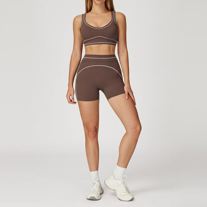 Contrast Stitch Yoga Set - Dark Brown