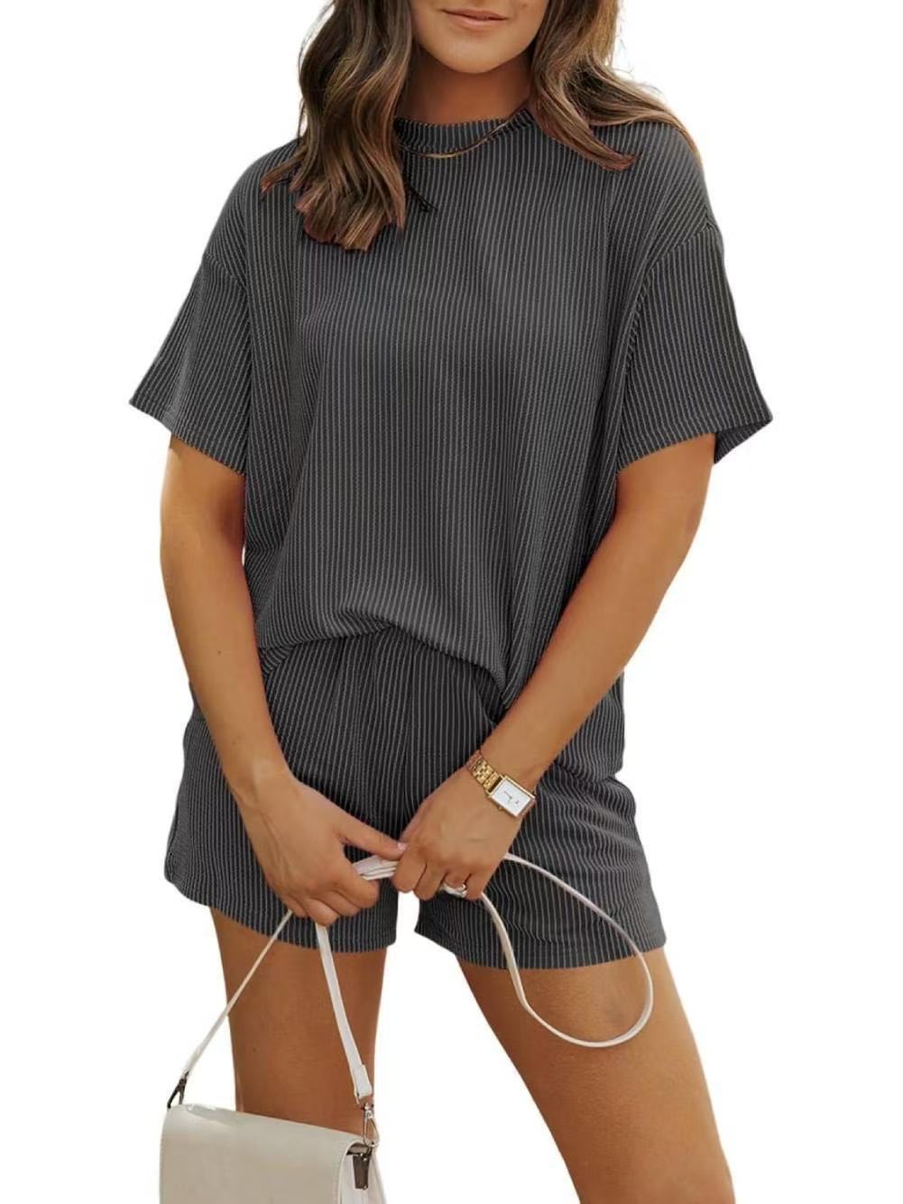 Neuartsy Ribbed Textured Knit Loose Fit Two Piece Set