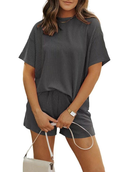 Neuartsy Ribbed Textured Knit Loose Fit Two Piece Set