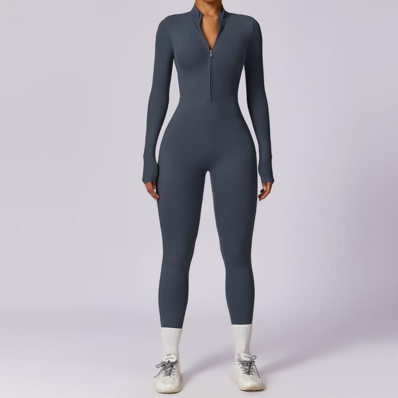 Full-Length Long Sleeve Zip-Up Sport Bodysuit for Women