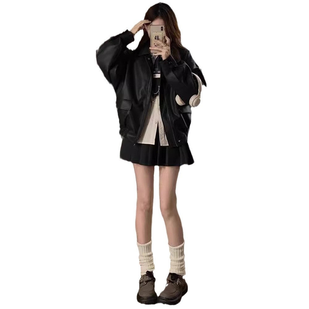 Fashion Short Leather Jacket Ladies