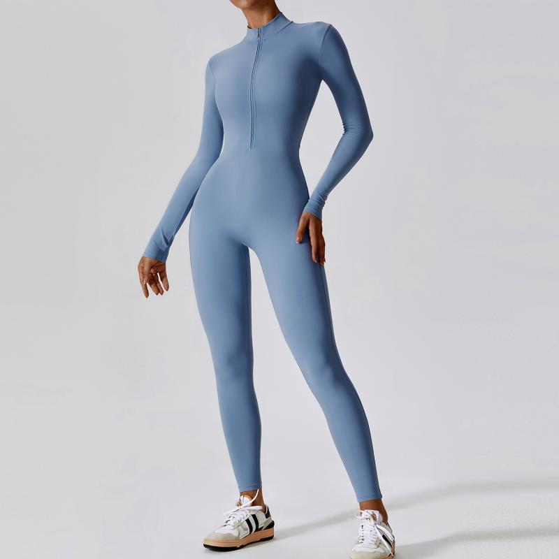 Full-Length Long Sleeve Zip-Up Sport Bodysuit for Women