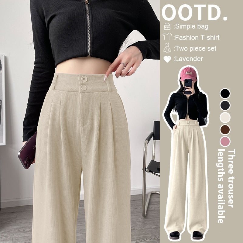 White Corduroy Wide-leg Pants Women's Narrow Straight