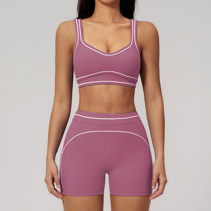 Contrast Stitch Yoga Set - Fig Purple