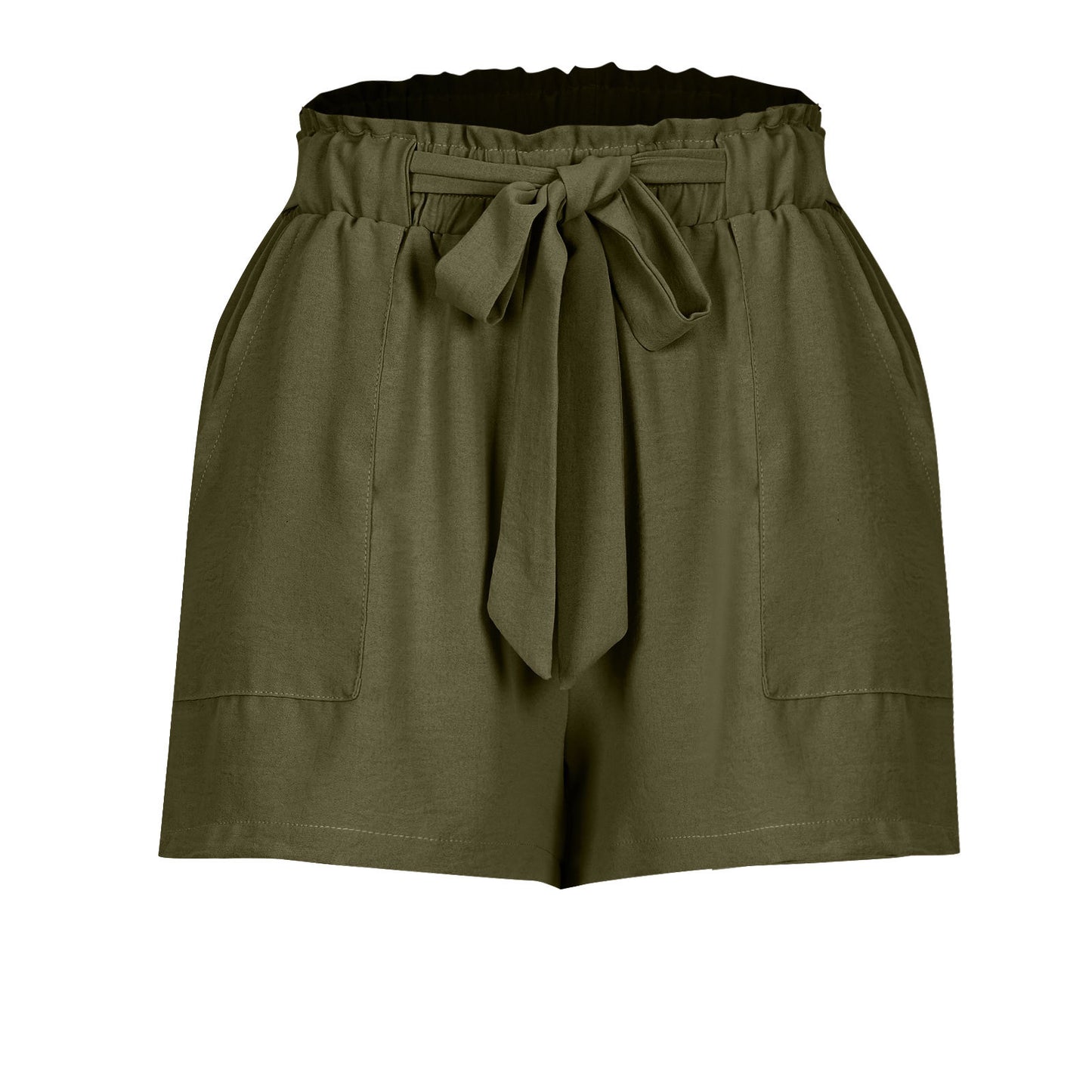 Drawstring Wide-Leg Linen Shorts - Green