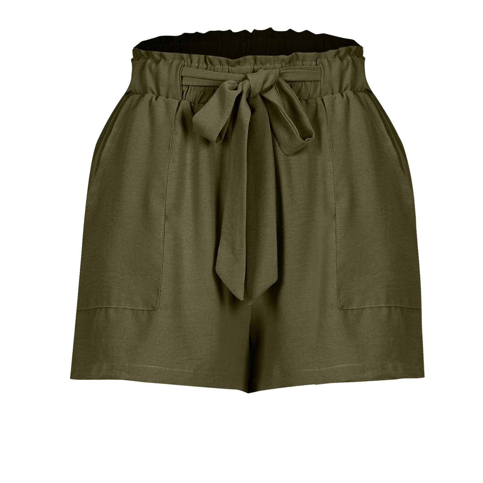 Drawstring Wide-Leg Linen Shorts - Green