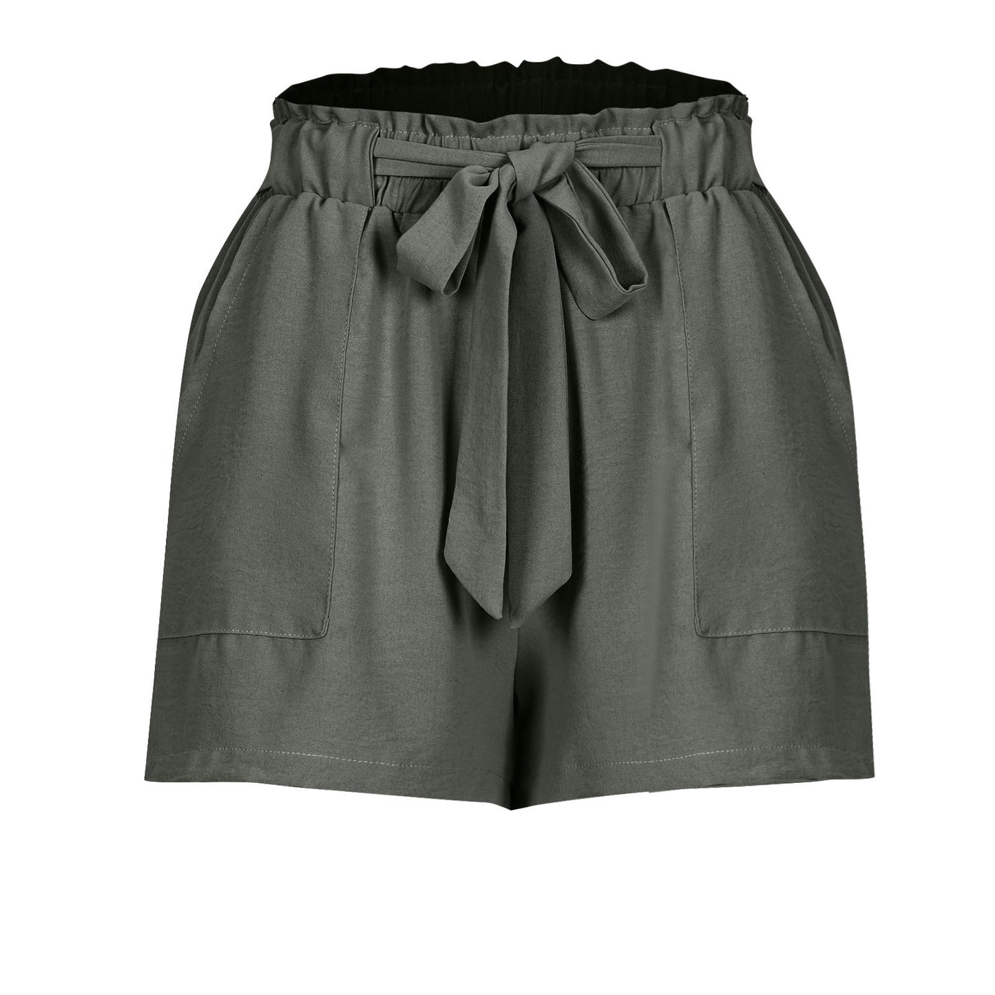 Drawstring Wide-Leg Linen Shorts - Grey