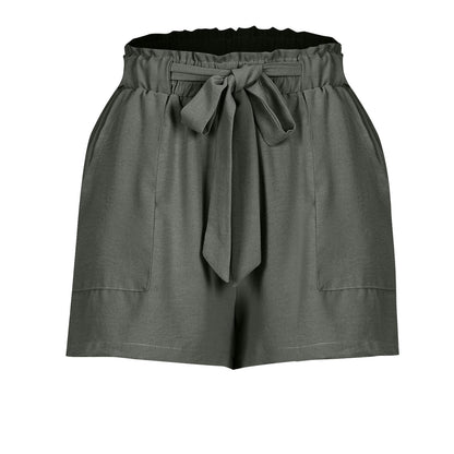 Drawstring Wide-Leg Linen Shorts - Grey