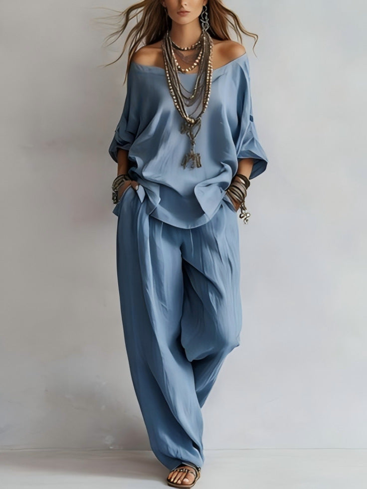 Linen Boho Two-Piece Set - Haze Blue