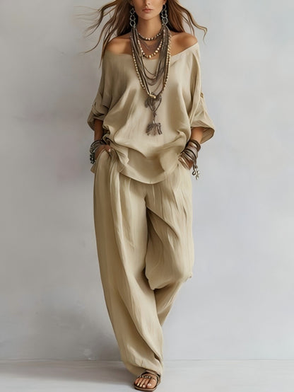Linen Boho Two-Piece Set - Khaki