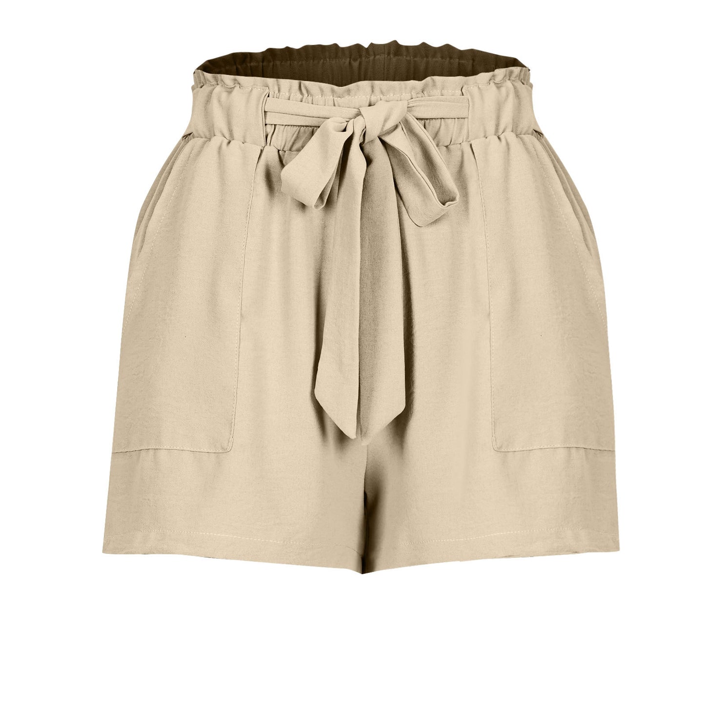 Drawstring Wide-Leg Linen Shorts - Khaki