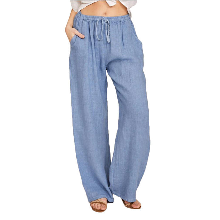 Drawstring Wide Leg Pant - Light Blue