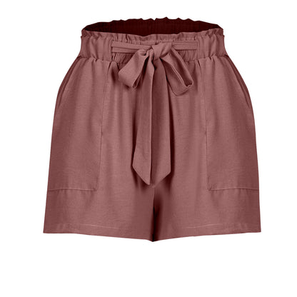 Drawstring Wide-Leg Linen Shorts - Light brown
