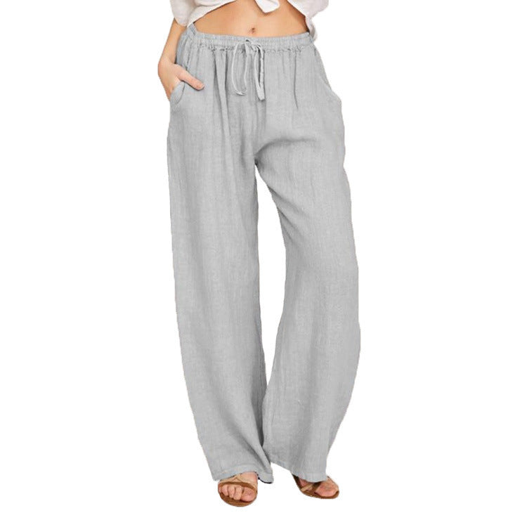 Drawstring Wide Leg Pant - Light Gray
