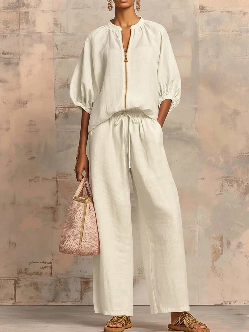 Cozy Zip Lounge Set - Milky White
