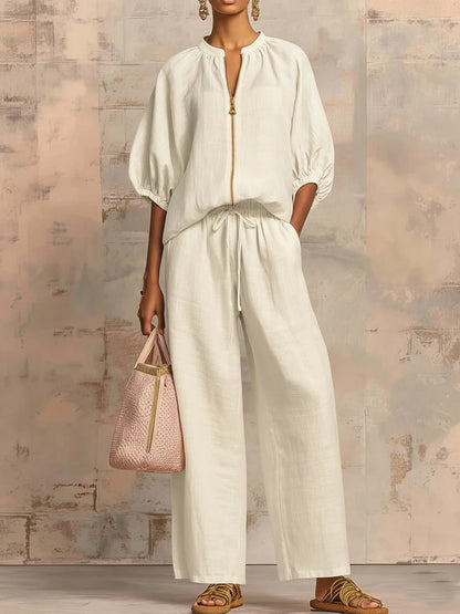 Cozy Zip Lounge Set - Milky White