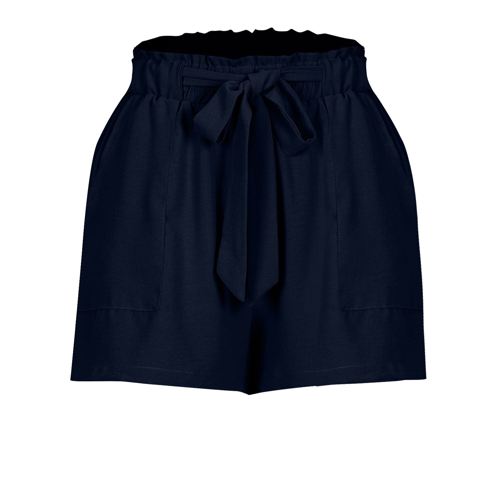 Drawstring Wide-Leg Linen Shorts - Navy blue