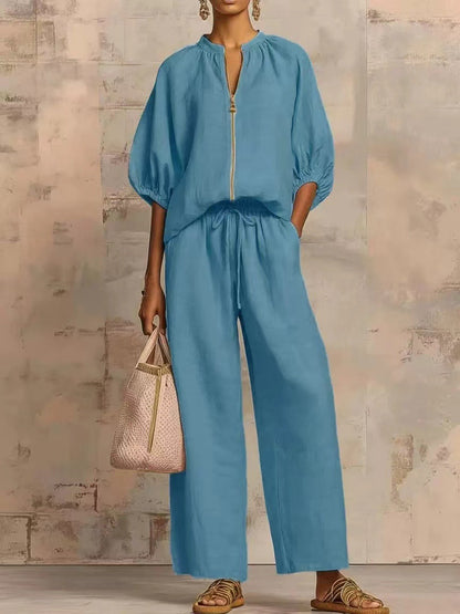 Cozy Zip Lounge Set - Peacock Blue