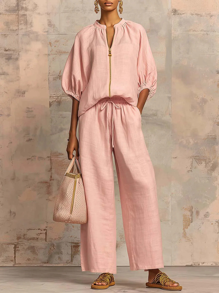 Cozy Zip Lounge Set - Pink