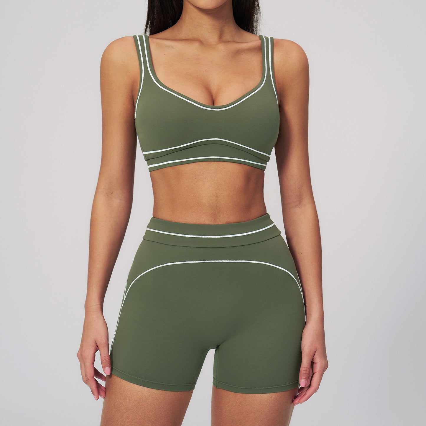 Contrast Stitch Yoga Set - Smoke Green