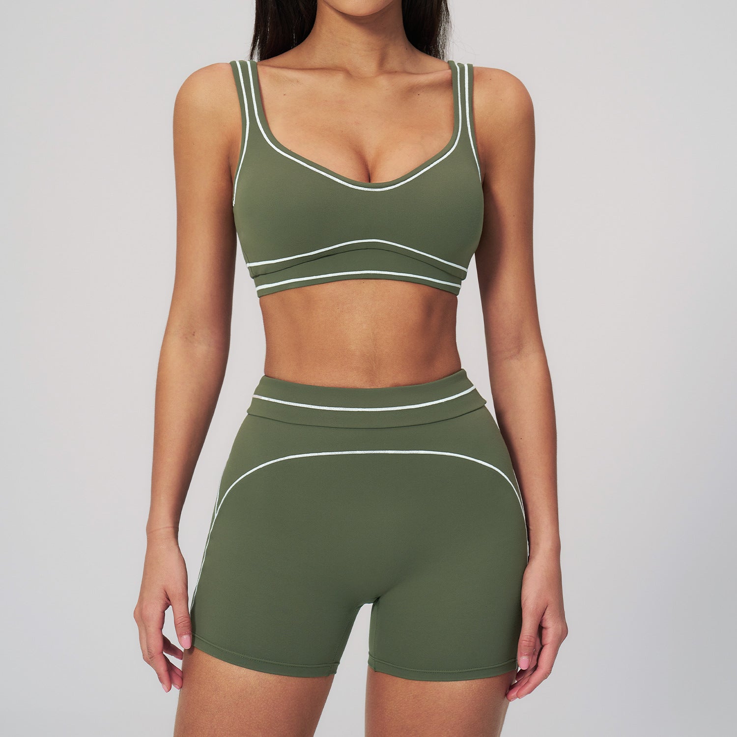 Contrast Stitch Yoga Set - Smoke Green