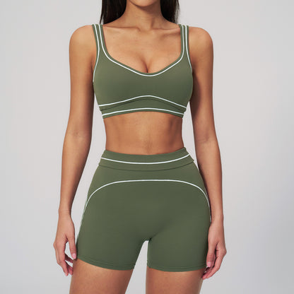 Contrast Stitch Yoga Set - Smoke Green
