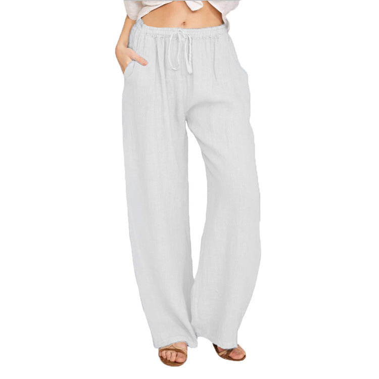 Drawstring Wide Leg Pant - White