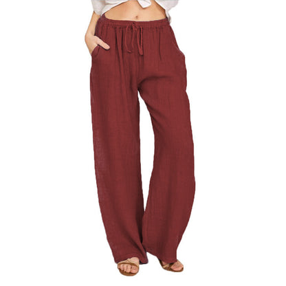 Drawstring Wide Leg Pant - Wine Red